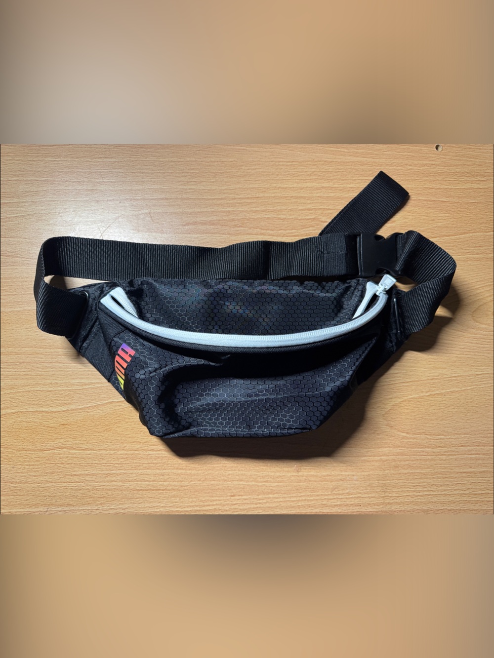 Puma Black Belt Bag with White Zip and Multicolor Logo